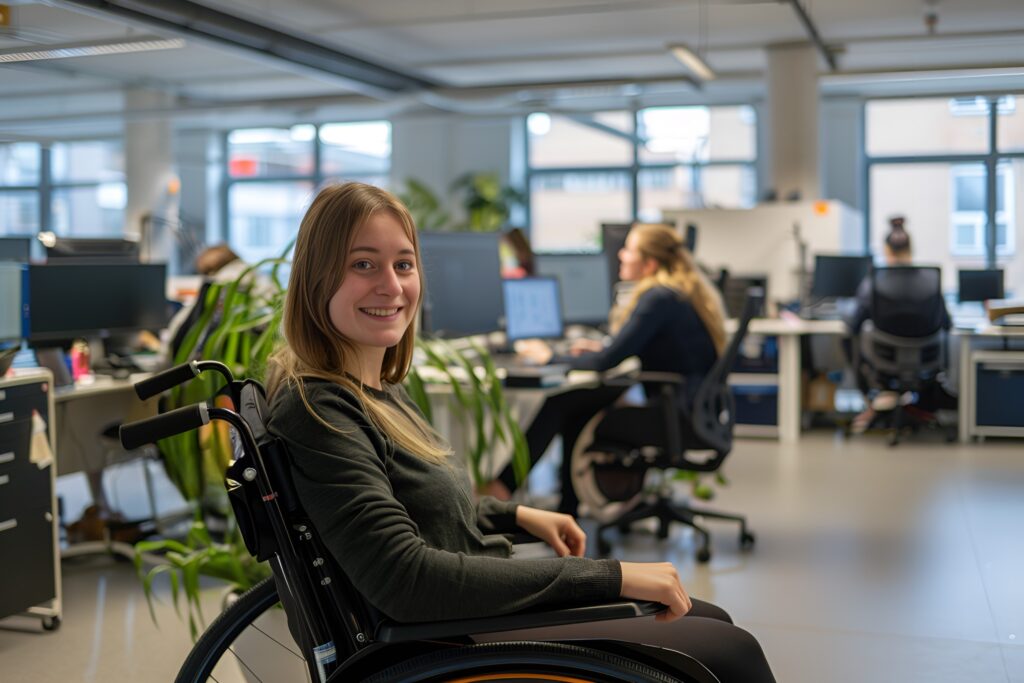 side-view-woman-wheelchair-work